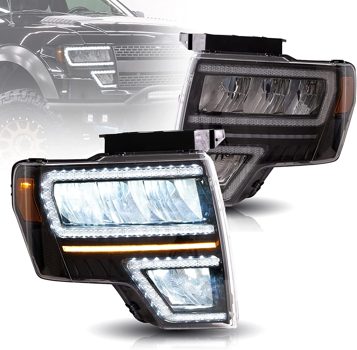 LED Reflection Bowl HeadLights - Chrome For 09-14 Ford F150 12th Gen