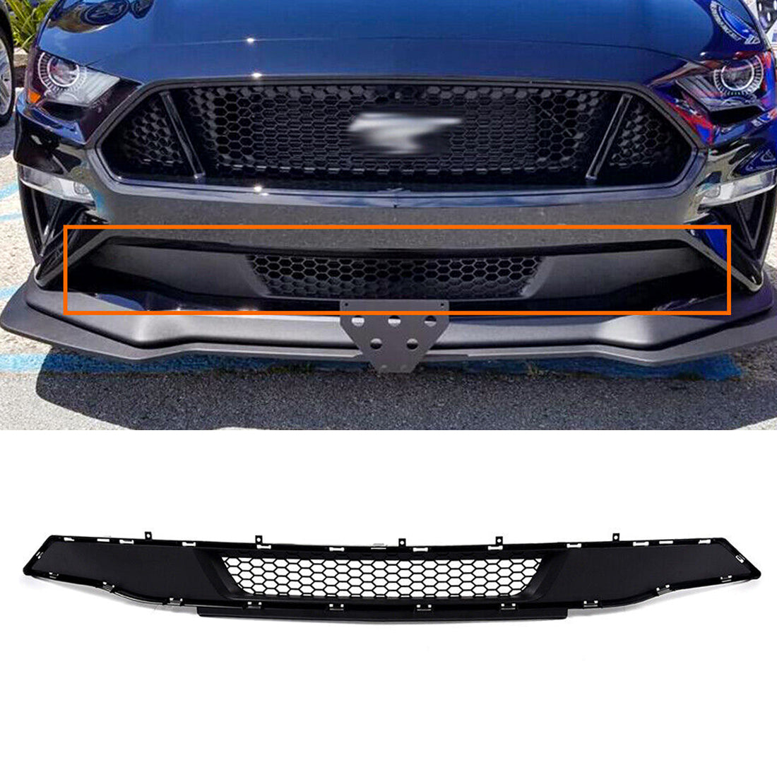 Black Front Honeycomb Lower Grille for 2018-2023 Ford Mustang