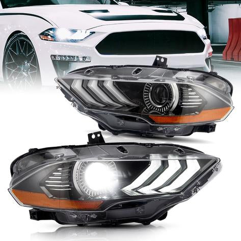 LED Dual Beam HeadLights-Black for 18-23 Ford Mustang