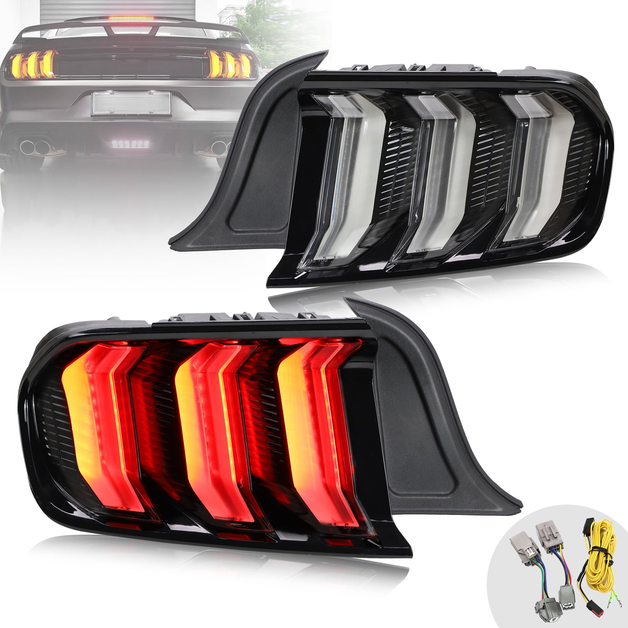 Clear LED Tail Lights with 5 modes Sequential Turn Signal for 15-22 Ford Mustang