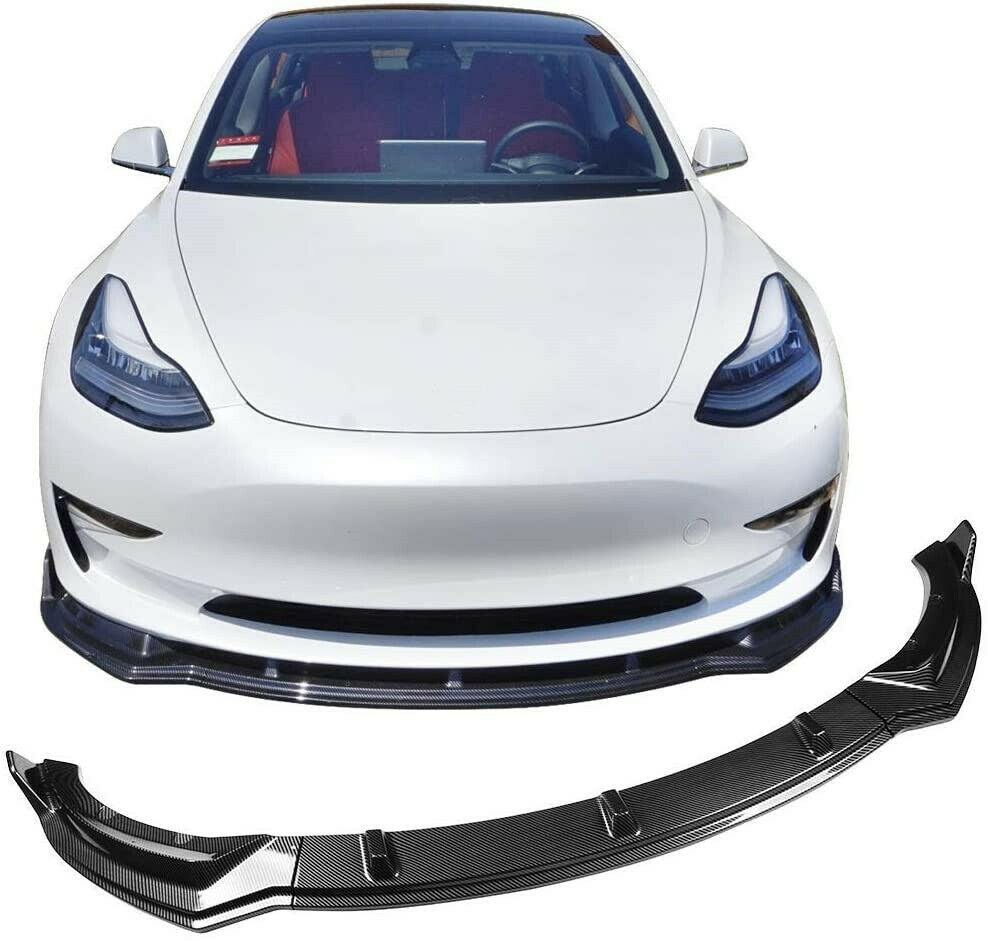 Carbon Fiber Front Lip Spoiler Splitter-3PCS For 18-22 Tesla Model 3