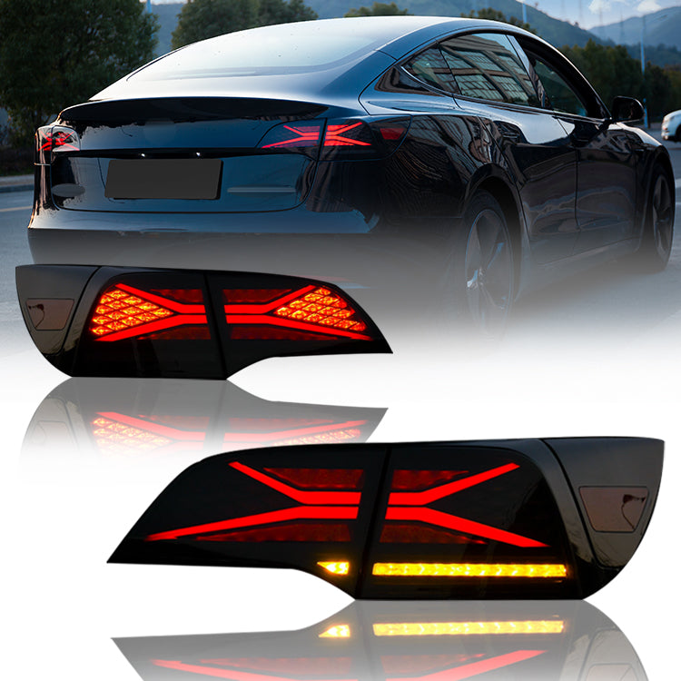 X Style Smoked LED Tail Lights w/Start up Animation For 2017-2021 Tesla Model 3 & Model Y