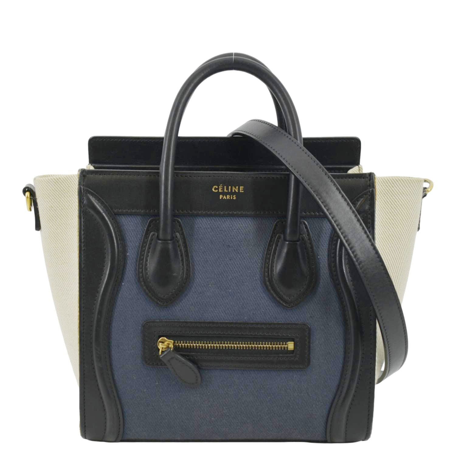 CELINE Nano Luggage Textile Leather Shoulder Bag Tricolor