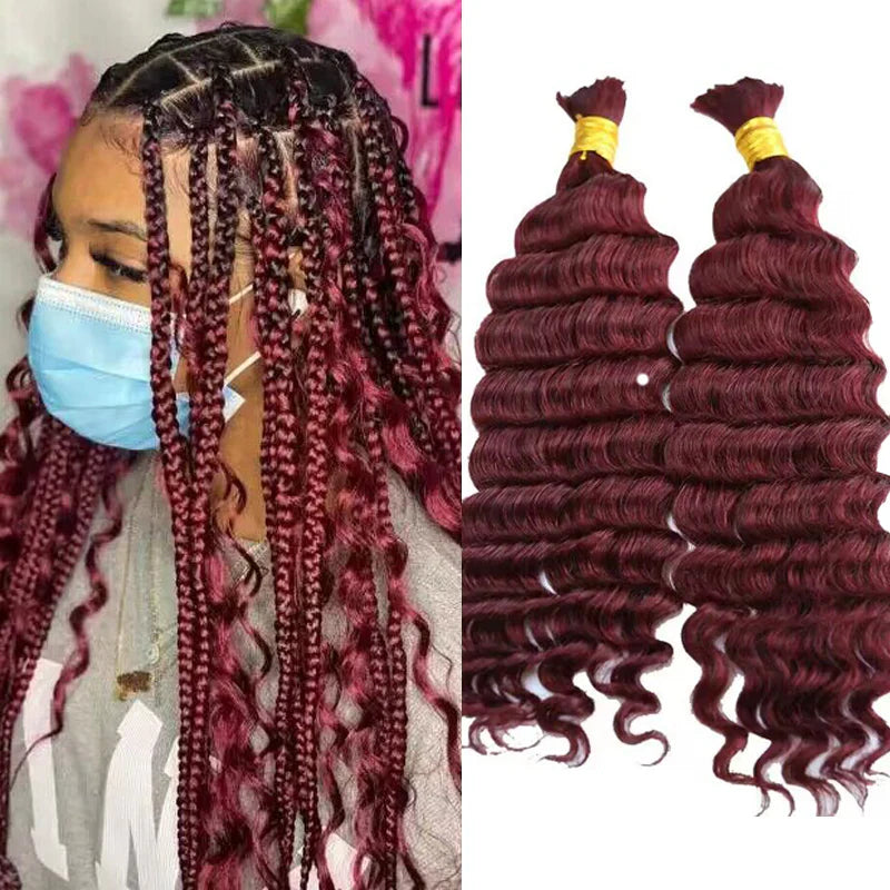 Bulk Human Hair For Braiding Burgundy Deep Wave