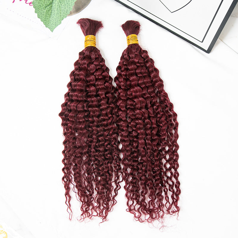 Bulk Human Hair For Braiding Burgundy Deep Curly