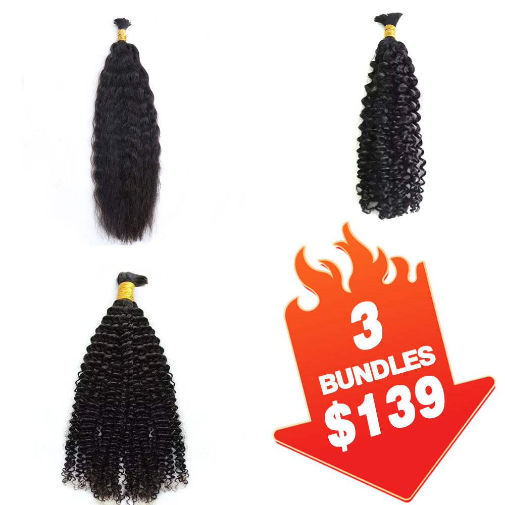 From $139 = 3 Bundles Deep Curly & Kinky Curly & Wet and Wavy Human Braiding Hair