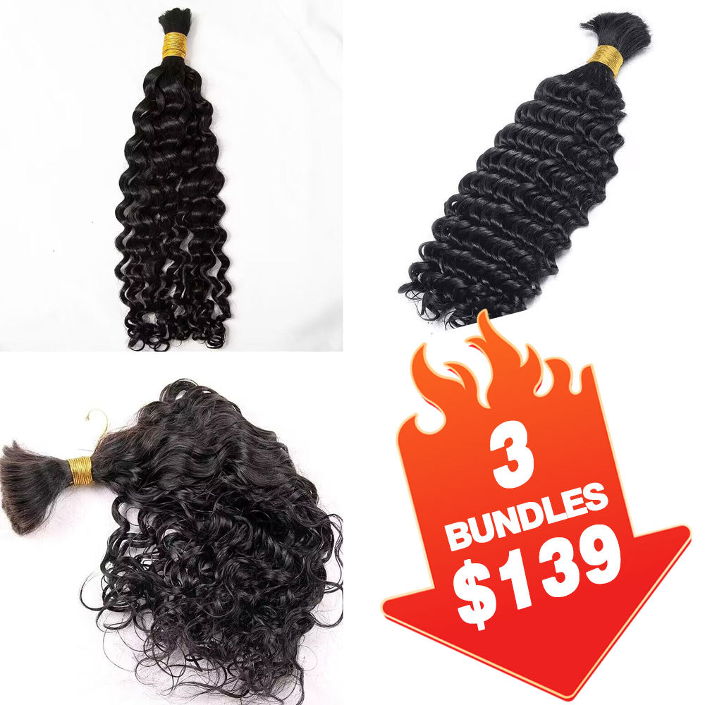 From $139 = 3 Bundles Deep Wave & Water Wave & Loose Wave Human Braiding Hair