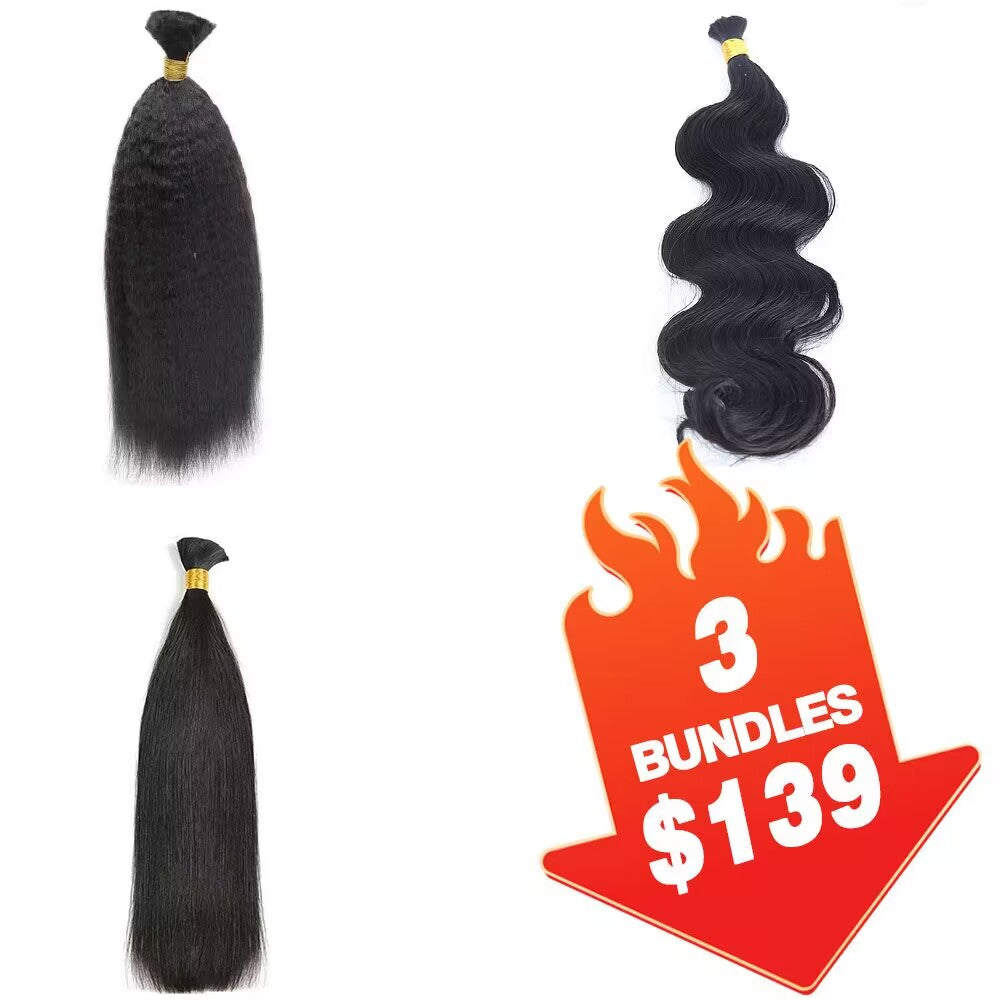 From $139 = 3 Bundles Kinky Straight & Body Wave & Silk Straight Human Braiding Hair