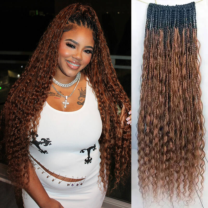 EAYON Honey Brown Color Crochet Boho Box Braids  24 Inch