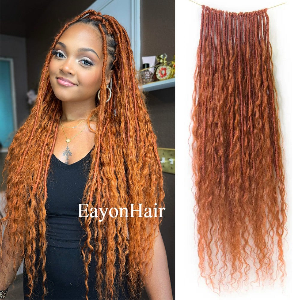 EAYON #350 Ginger Color Crochet Boho Locs With Human Hair Curls