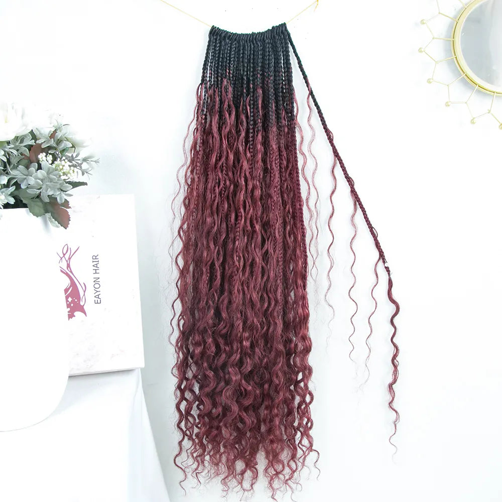 EAYON Burgundy Color Crochet Boho Box Braids  24 Inch