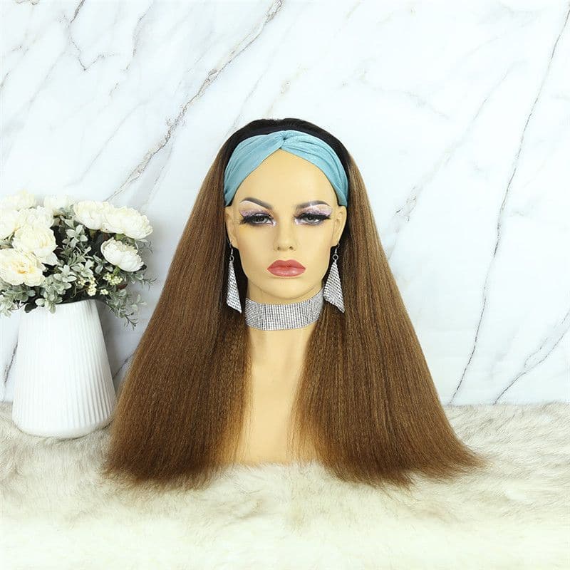 Headband Wig #T1B/30 Yaki Straight Human Hair HBWYS30