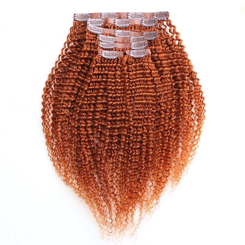 Seamless Clip-In Hair Extension Kinky Curly #350 Ginger Color