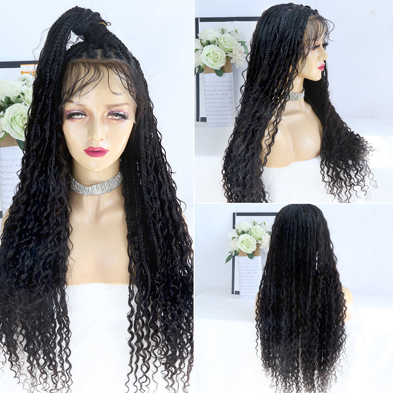 24 Inch Diamond  Transparent Lace Crochet Knotless Bohemian Braided Wig