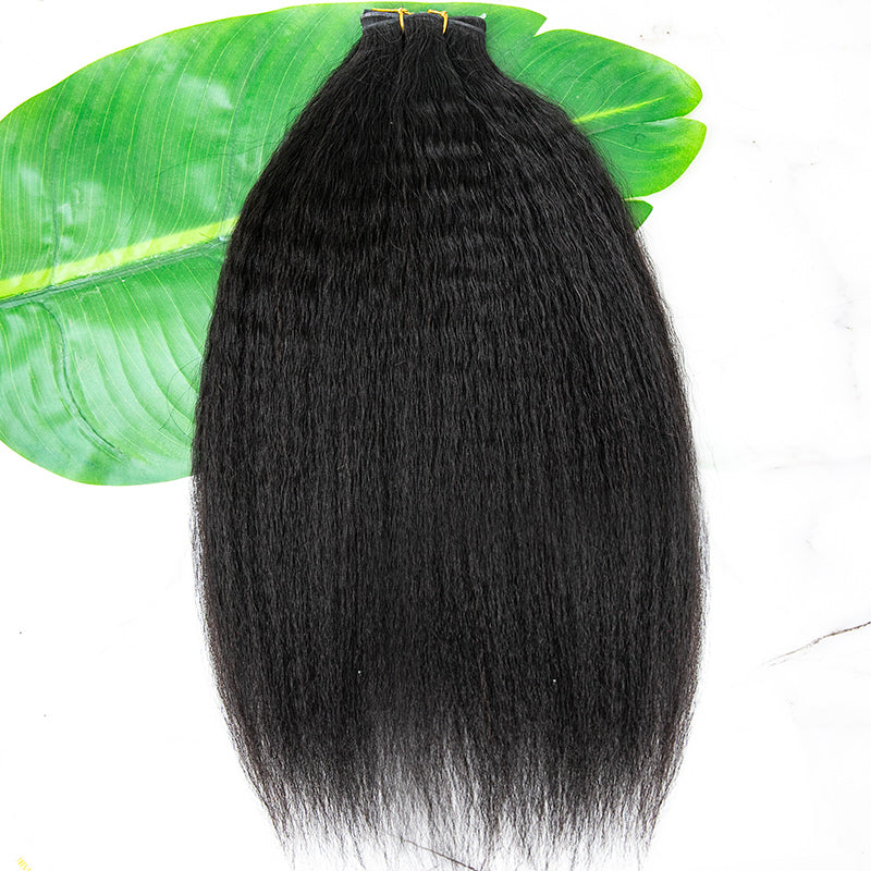 Ultra Thin Genius Weft Bundle Kinky Straight Human Hair Extensions