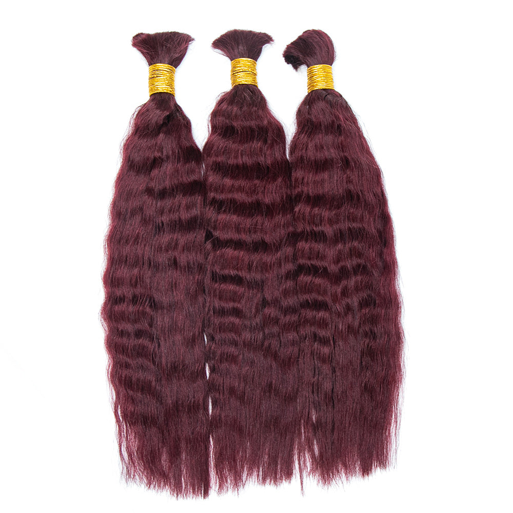 Bulk Human Hair For Braiding #BURGUNDY Wet and Wavy