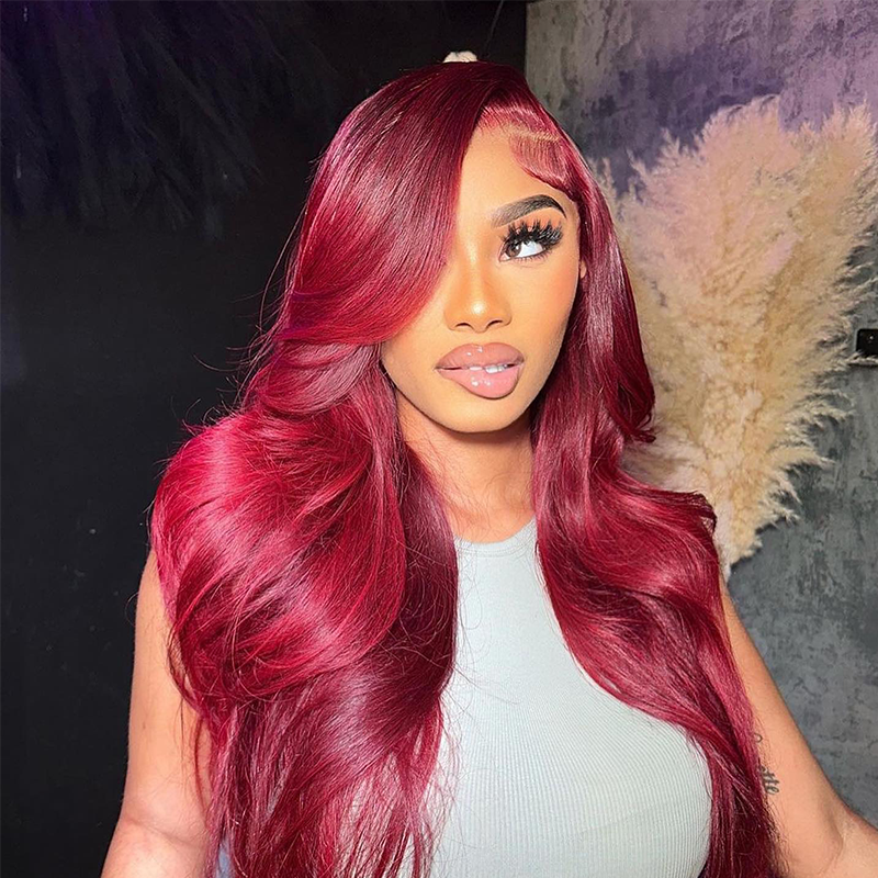 #99J Burgundy Color Wig Body Wave Wig 4x4/13x4/13x6 Lace Front Wig Pre-Cut 150% Density