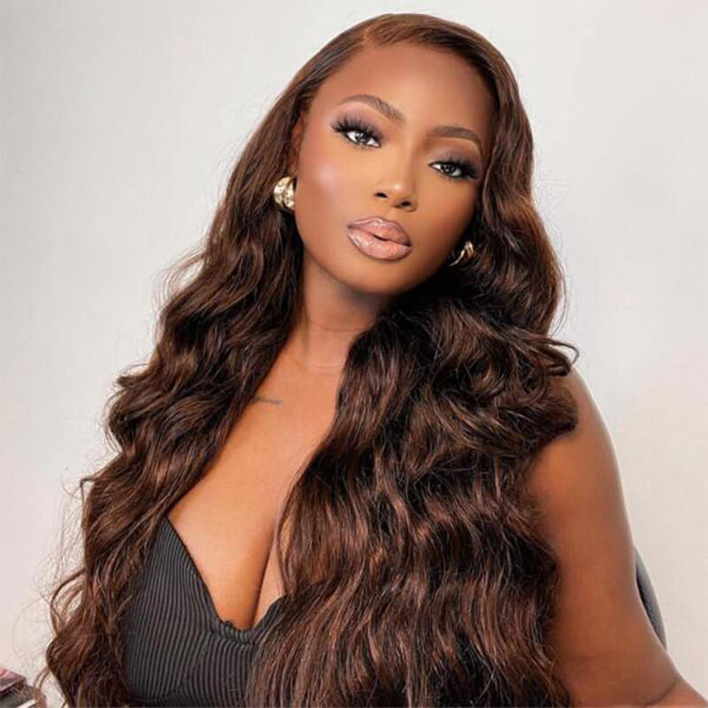 Brown Wig Body Wave 360 Lace Wig 100% Human Hair #4 Colored Wig