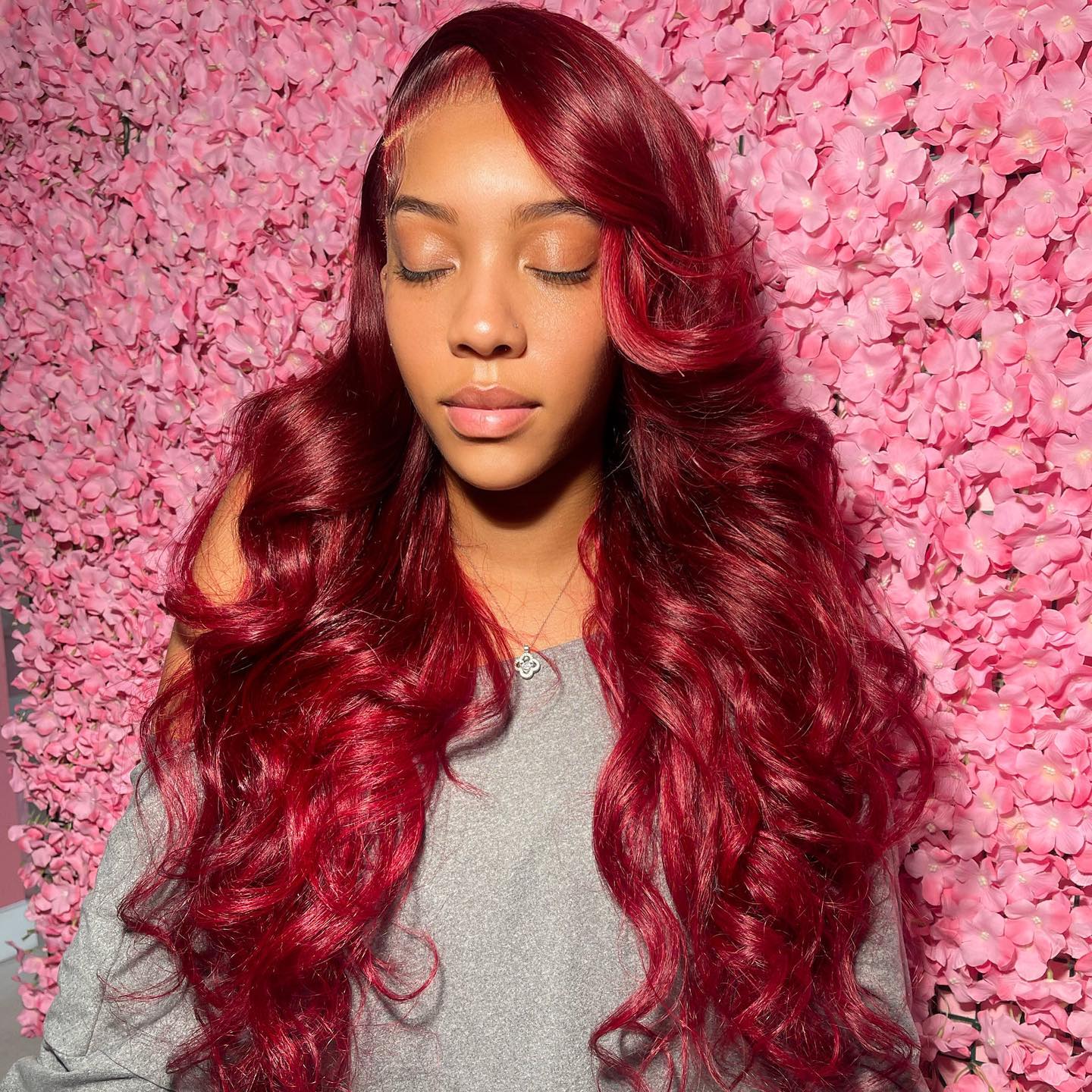 Pre-Cut Lace Wear Go Glueless Wig Burgundy Pure Color Body Wave Breathable