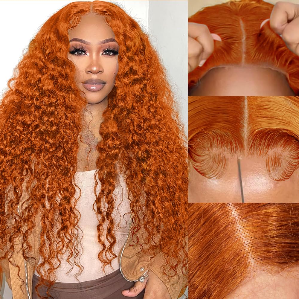 Pre-Cut Lace Wear Go Glueless Wig Ginger Orange Pure Color Curly Breathable