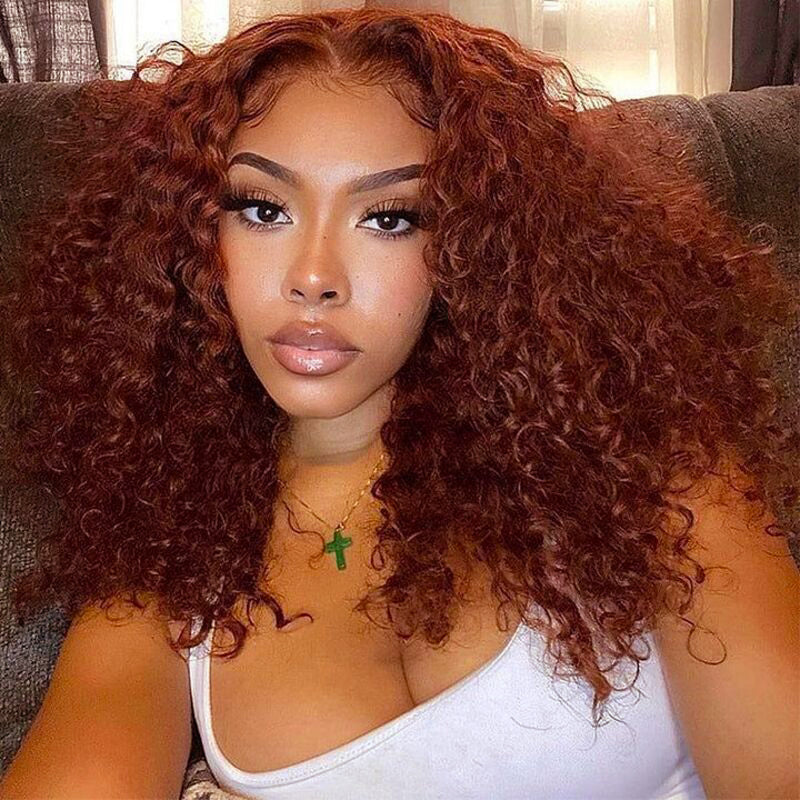 #33 Reddish Brown Short Bob Curly Hair HD Lace 180% Density