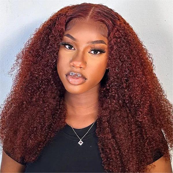 Reddish Brown Wig Wear Go Glueless 4C Wig Closure Wig with Breathable Cap Beginner Wig