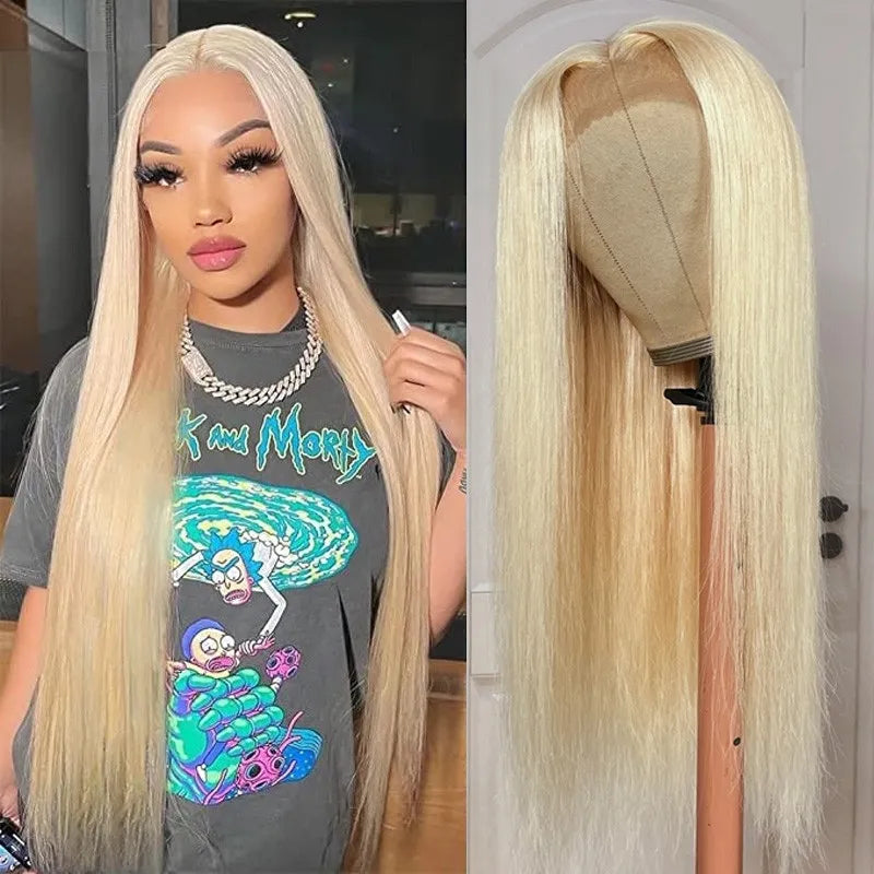 #613 Blonde Straight 180% Density Closure Lace Wig  Human Hair Wig