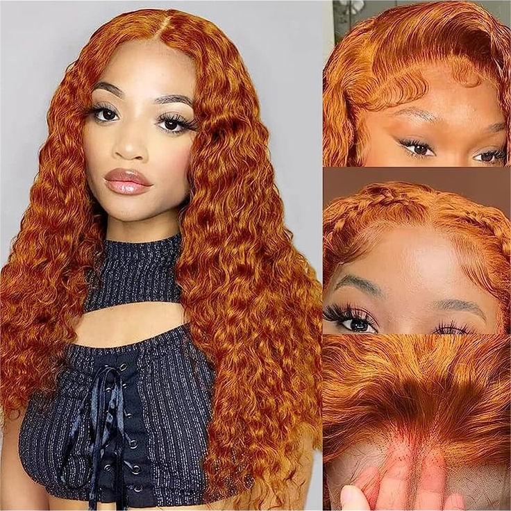 Ginger Color Wig Curly Wig 180% Density 4*4/13*4/13*6 Lace Front Wig