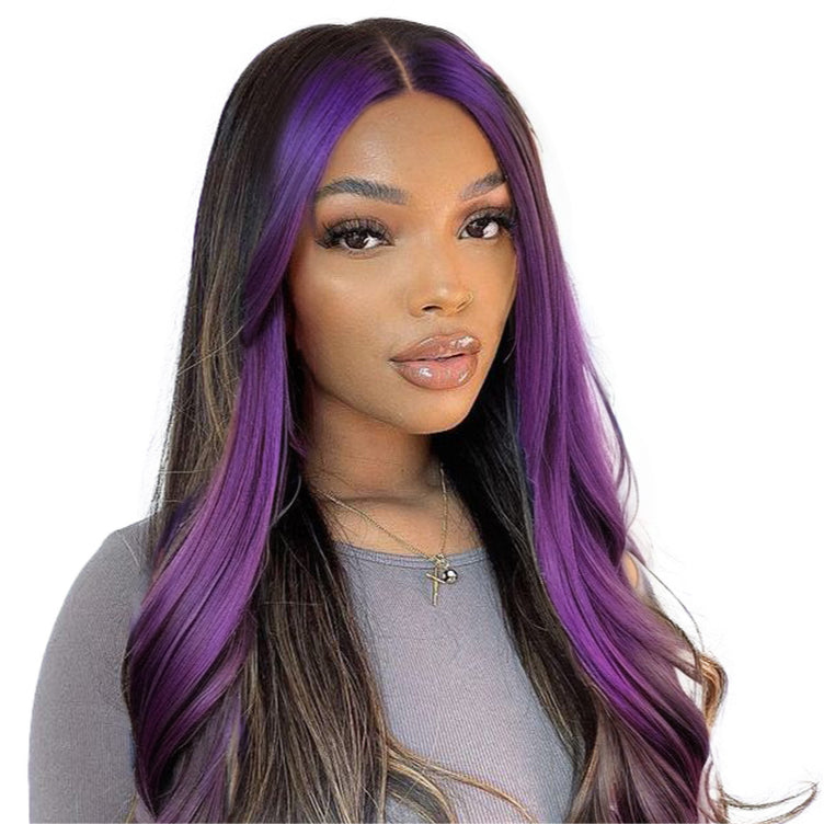 Midnight Dark Purple With Black Ombre Color Lace Wig Body Wave Wig 180% Density