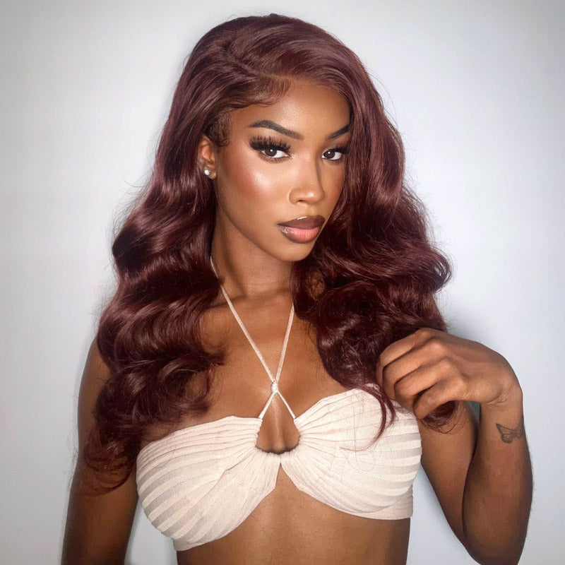 Reddish Brown Wig Body Wave Wig 180% Density 360 Closure Lace Wig