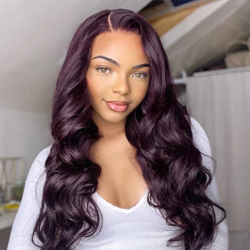 New Color Deep Purple Color Glueless 180% Density Body Wave wig 13x4 Transparent Frontal HD Lace Wig