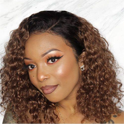 Short Bob Wig Curly Pre Cut Transparent Lace Wig Balayage Omber Color Wigs